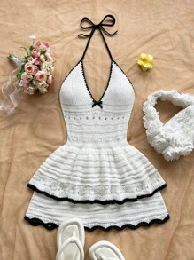 Soleia 女式黑白针织吊带无袖连衣裙 - 黑與白 - 查看 4