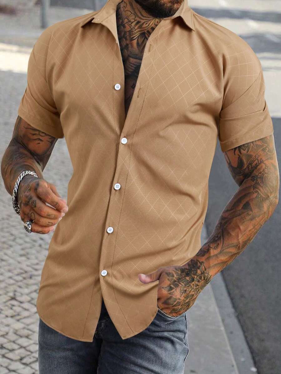 Manfinity Homme Camisa de manga corta diaria sencilla para hombres (corte irregular)