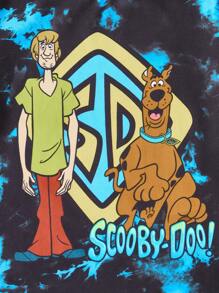 SCOOBY-DOO X SHEIN Outfit casual in stile sportivo per ragazzo giovane con maglietta a maniche corte con stampe di cartoni animati e tie-dye e pantaloncini