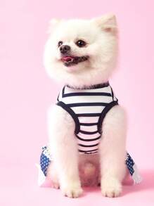 PETSIN Saia azul leve e respirável de verão, transparente, com listras multicamadas, floral, com corte a laser, adequada para usar com animais de estimação - Azul - Ver 2
