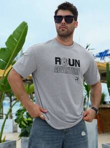 DAZY 夏季灰色字母印花街头风格男士 T 恤 - 灰色 - 查看 6