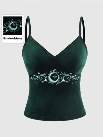 Hippie Camiseta de tirantes casual de verano para mujer con bordado