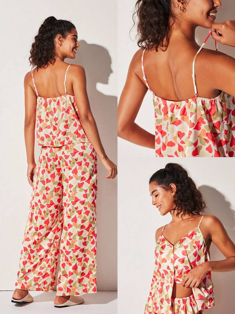 Silky Satin V-Neck Camisole Top & Pants Loungewear Pajama Set