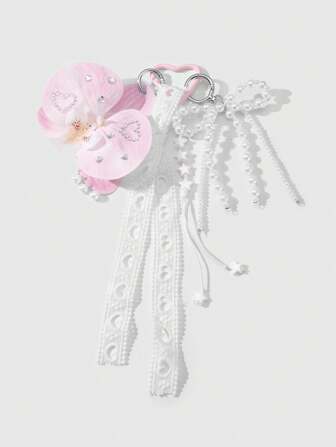Kawaii 1pc Ins Delicate, Minimalist, Versatile Light Pink Artificial Orchid, Rhinestone, Handmade Beaded White Faux Pearl Bow, Star Woven Strap, DIY Phone Mat, Key Chain & Bag Charm, Suitable For Women, Daily Wear, Holiday Gift