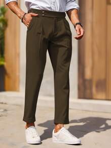 Manfinity Bizformal Quần âu ống côn túi xéo màu trơn đi làm thường ngày cho nam - màu nâu - Xem 3