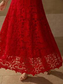 MOTF PREMIUM VÁY REN CÓ THẮT LƯNG GUIPURE - Đỏ - Xem 6