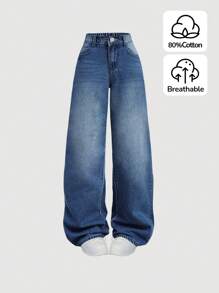 SHEIN Girlism Teenager Mädchen Y2K Loose Fit Lässige Jeanshose mit Taschen und weiten Beinen, Teenager Mädchen Sommer Lässig Jeans