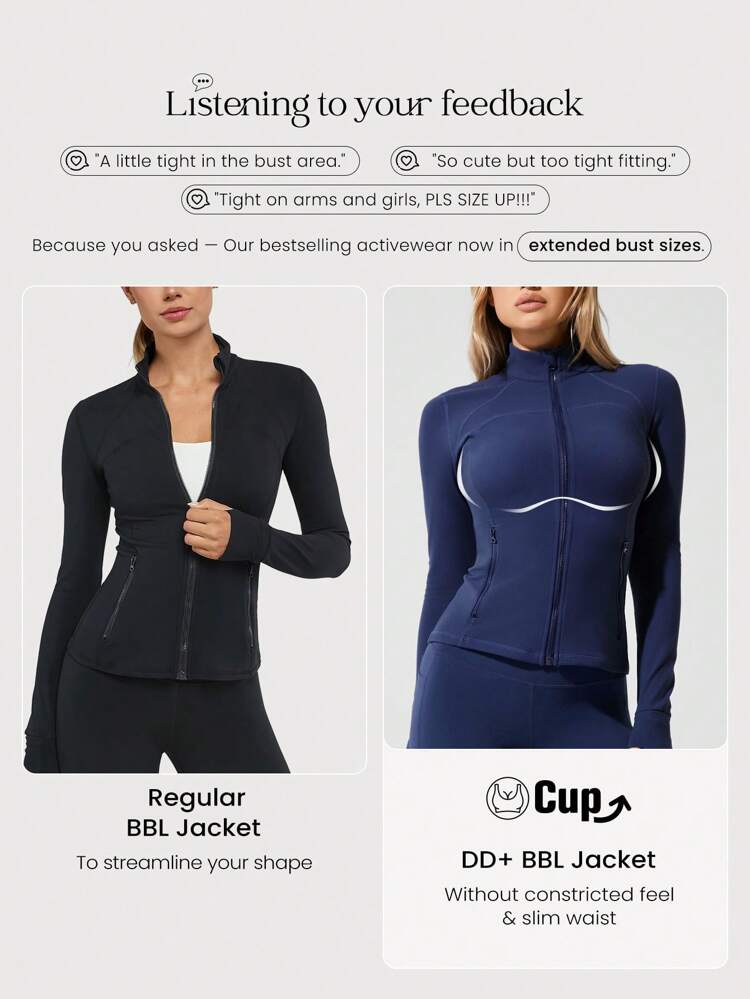 FeatherFit™ For DD+ Slim-It Streamline Performance Secure Pockets Zip Up Long Sleeve Jacket Low Impact Yoga Pilates Daily Fall