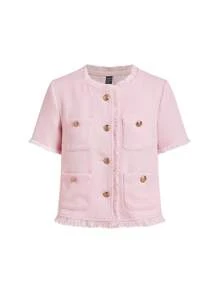 Gownix Chaqueta de mujer de manga corta con bolsillos y botones metálicos de boucle - Rosa - Ver 3