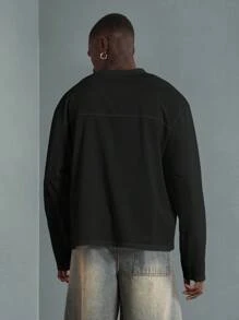 SUMWON Maglia a maniche lunghe in stile maglia sportiva, in rete, con stampa del numero 03, stile casual, ispirata al look varsity - nero - Visualizzare 2