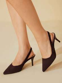 CUCCOO BASICS Sepatu hak tinggi tanpa bagian belakang, nyaman, bernapas, dan serbaguna, model ujung runcing, berbahan rajut warna kopi untuk wanita, cocok untuk Natal. - Coffee Brown - View 4