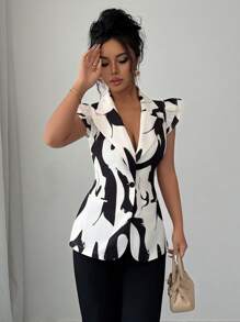 Elenzga Blazer senza maniche con stampa grafica nera