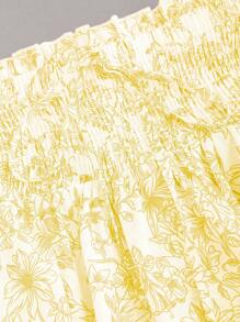 SHEIN Unity Women's Floral Print Ruffles Waist Gathered Hem Casual Skirt - Yellow - View 3