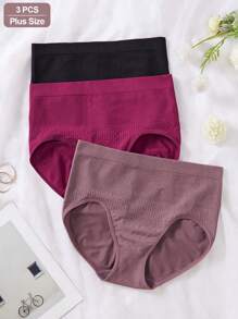 SHEIN 3 chiếc quần lót định hình bụng cỡ lớn cho nữ, kiểm soát bụng phẳng, giảm béo, nâng mông liền mạch, quần lót định hình màu trơn, có gân, co giãn cao, quần lót định hình cơ thể - Nhiều màu - Xem 5