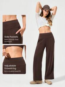 GLOWMODE Modal Silk Touch Wide Leg High Waist Lounge Pants With Side Pockets Daily Casual   Spring Summer - Chocolate Brown - View 4