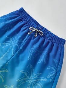 SHEIN 1 条装青少年男孩休闲度假二合一沙滩短裤，印有热带椰子植物图案，适合度假、日常生活、上学、旅行、运动、春夏季节