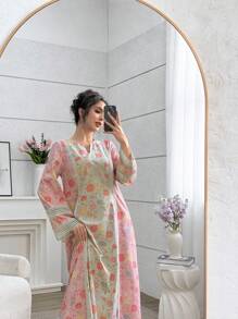 Yasmyna 浪漫花卉蕾丝拼接宽松休闲女式连衣裙 - 彩色 - 查看 3