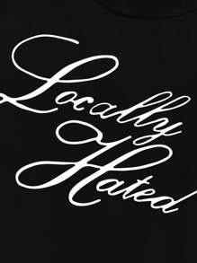 SHEIN EZwear Áo thun tay ngắn in chữ thường ngày cho nữ, mùa hè - màu đen - Xem 4