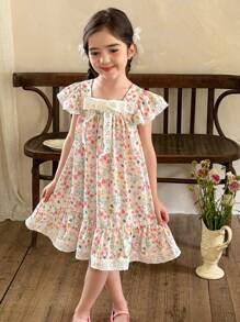 SHEIN LMoss Kids Vestido de tirantes con estampado de bandera y estrellas americanas para niña