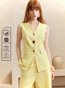 Chiquease 夏季休闲纯色背心/马甲，百搭 - 黃色 - 查看 1