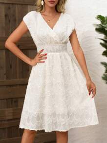 SHEIN Clasi Vestido blanco transparente de estilo francés elegante para mujer, tela de alta calidad con textura, vestidos de verano para mujer, vestido blanco de cumpleaños para mujer, vestidos de verano para el trabajo, vestido amarillo mantequilla para fiesta del té, vestido blanco de graduación para mujer, vestido casual de verano para mujer - Beis - Ver 6