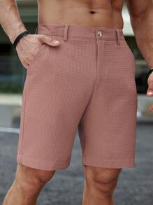 Manfinity Homme 男士夏季休闲纯色短裤 - 粉色 - 查看 7