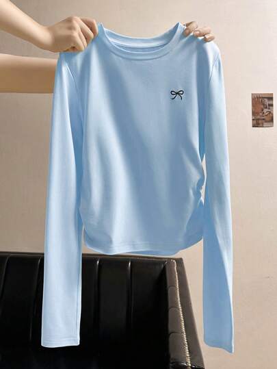 INAWLY 女士纯色圆领长袖T恤，简约时尚，适合夏季