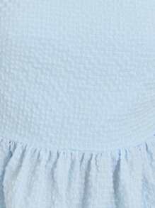 Nöista 淡蓝色纹理面料方形领口衬衫。泡泡袖七分袖，喇叭形荷叶边下摆，优雅休闲，透气时尚，夏季百搭舒适的返校上衣 - 藍色 - 查看 7