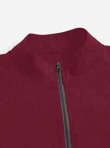 TaskEZ Contrast Color Zipper Pocket Long Sleeve Scrub Uniform Jacket - Burgundy - View 3