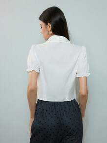 SHEIN MOD Áo sơ mi cổ bẻ màu trắng thanh lịch, phong cách học thuật - trắng - Xem 2