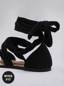 SHUZIA Women's Wide-Fit Lace-Up Ankle Strap Flat Sandals - Black - View 4