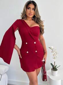 Xyvia Fashionable Sexy Open Shoulder Elegant Ladies Dress - Burgundy - View 5