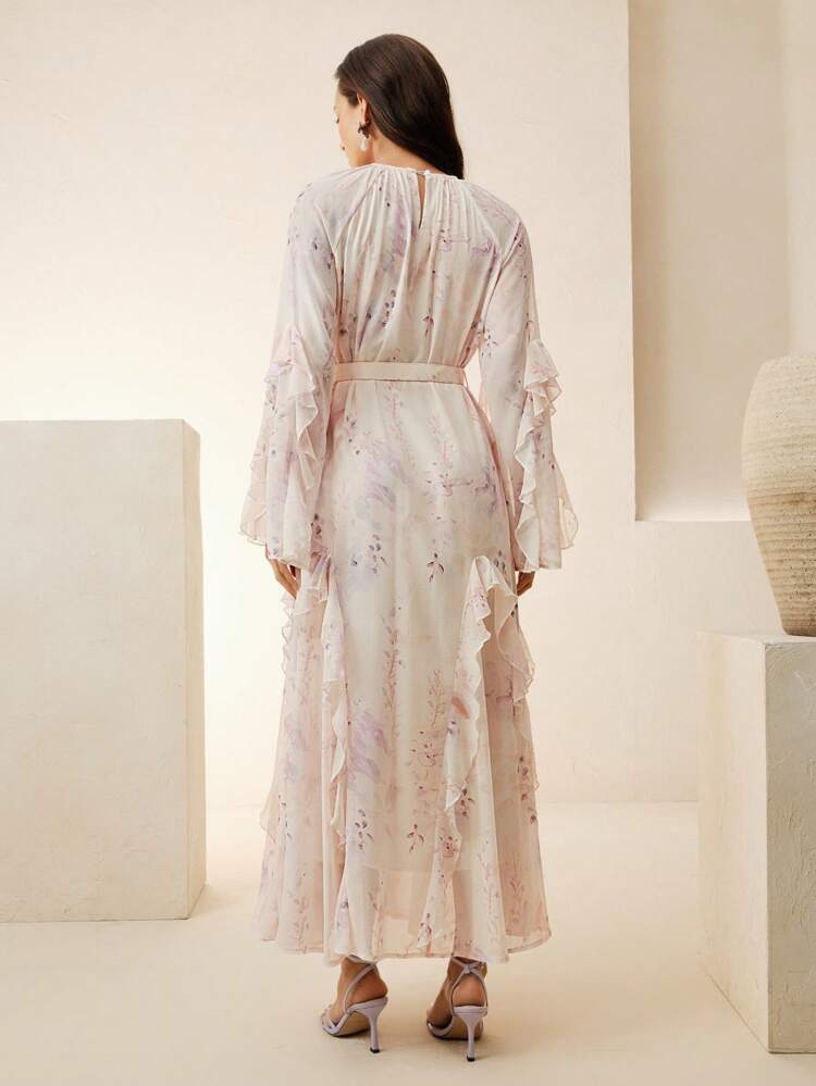 Vestido Longo de Manga Comprida Folgado com Babados e Retalhos, Estilo Resort de Praia, Novidade de Primavera/Verão para Mulheres