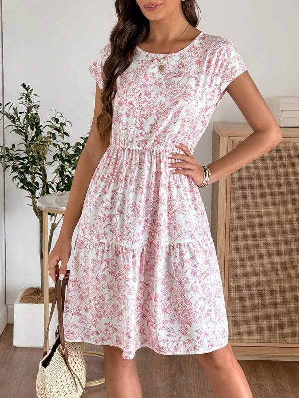 EMERY ROSE Women's Floral All-Over Print Midi Casual Holiday Dress Summer Dresses For Women Vestidos Casuales De Mujer