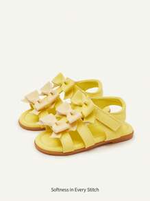 SHEIN 1 Pair Summer Fashion Light Yellow Bow Princess Girl Cute Comfortable Versatile Flat Baby Sandals/Roman Sandals - Yellow - View 5