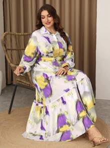 Graceveil 大码长款扎染印花简约时尚连衣裙