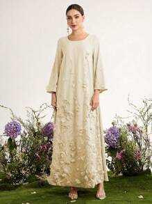Al Najma Premium Customized 3D Embroidered Romantic Elegant Luxury Dress For Women - Yellow - View 6