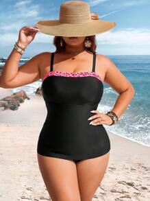 Swim Lushoire Set di tankini in taglie forti con stampa leopardata e bretelle per le donne