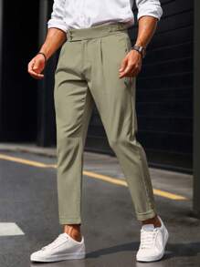 Manfinity Bizformal 男士纯色褶皱直筒休闲裤 - 薄荷綠 - 查看 5