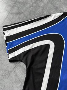 Manfinity EMRG Colorblock Stripe Sporty & Casual Graphic Print Short Sleeve Top & Shorts Set Sport Jersey Soccer Jersey Number Jersey Jersey Set - Multicolor - View 5