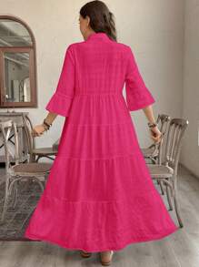 SHEIN LUNE Vestido casual con cuello entallado y ruedo con volantes, en talla grande y unicolor