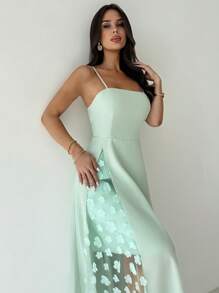 Firerie Women's Elegant Romantic Lace Splice A-Line Midi Dress, Casual Holiday Beach Wear, Summer - Pastel Green - View 3