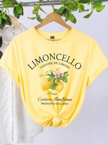 SHEIN CURVE+ Camiseta Limoncello, Camiseta con Limones de la de Amalfi, Italia - Amarillo - Ver 1
