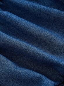 Sweetra 女式纯色荷叶边下摆休闲牛仔迷你裙 - 淺色水洗藍 - 查看 4