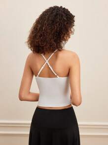 SHEIN MOD White Front Ruched Tie-Up Minimalist Cute Tank Top - White - View 2