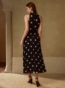 MOTF PREMIUM POLKA DOT PRINT PLEATED LONG DRESS - Black - View 3