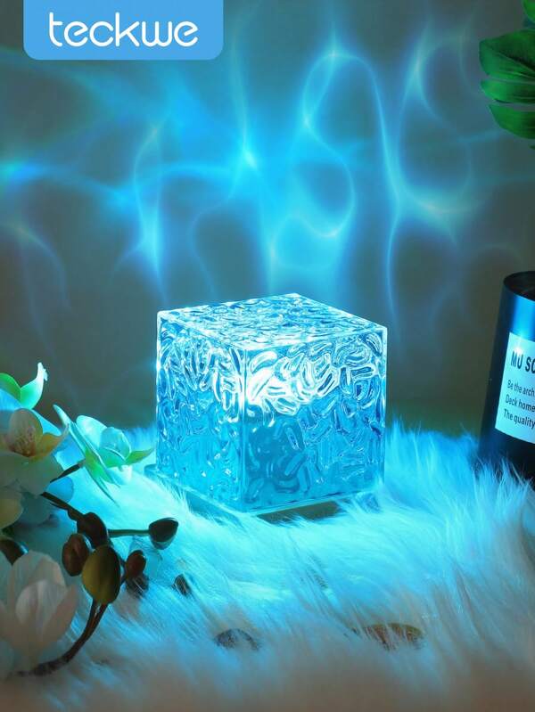 Teckwe 1pc 16 Color Ocean Wave Projection Lamp, Progressive Rotating Flame Water Lamp With Remote Control, Suitable For Office, Bedside, Bedroom, Bar, Restaurant Decor, Wave Night Light