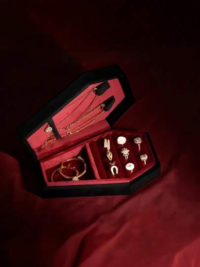 Goth 1 pièce Boîte à bijoux en forme de cercueil pour boucles d'oreilles, colliers, bagues. Organisateur de stockage esthétique créatif gothique. Étui cadeau thème vampire pour femmes et filles