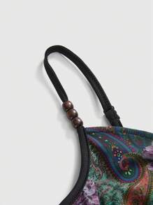 ROMWE Hippie Abito vintage da donna di taglia grande, stile cowgirl western, per festival musicali, con rete, perline, frange e stampa paisley