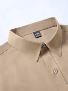 Manfinity Mode Áo sơ mi nam tay dài màu trơn thường ngày công sở dành cho nam Áo sơ mi kaki nam Áo sơ mi nam thường ngày công sở, dành cho mùa thu - Màu Khaki - Xem 4